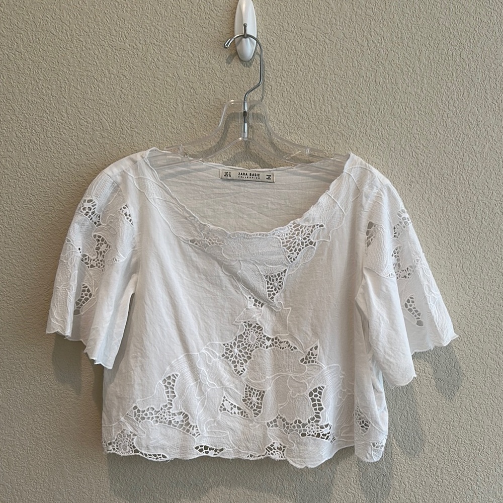 Zara White Lace Detail Women's Cropped Top, size S